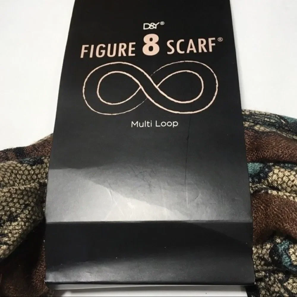 D&Y BOHO COTTAGECORE FLORAL FIGURE‎ 8 MULTI LOOP BROWN SCARF NWT